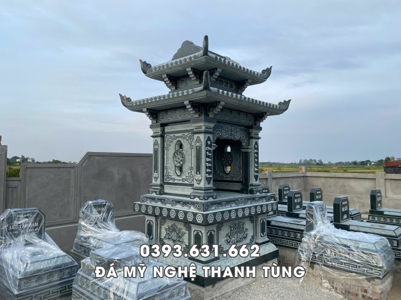 Lăng thờ đá 2 mái - sản phẩm được chế tác tỉ mỉ, sắc nét, chất liệu đá đảm bảo.
