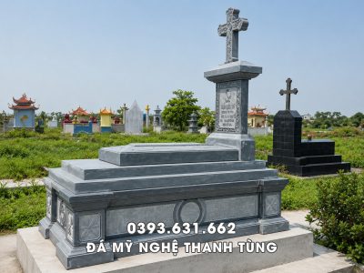 Mẫu Mộ Đá Công Giáo Đá Xanh Rêu Tại Ninh Bình 2026
