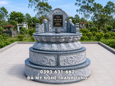 Mẫu Mộ đá tròn 3 cấp lắp ghép, đá xanh rêu tại Ninh Bình
