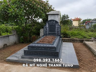 Lắp đặt Mộ đá xanh rêu 3 cấp chuẩn phong thủy, tại Thái Bình