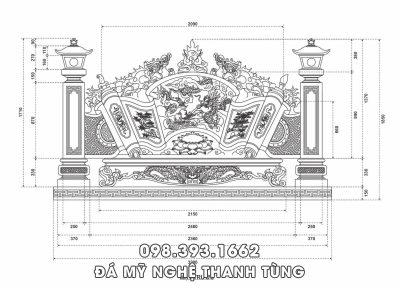 Mẫu Bản vẽ chi tiết Bình phong Nhà thờ tổ - từ đường 320cm