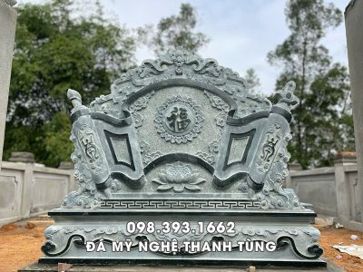 Mẫu Cuốn thư đá xanh rêu cho khu Lăng mộ gia đình 133cm