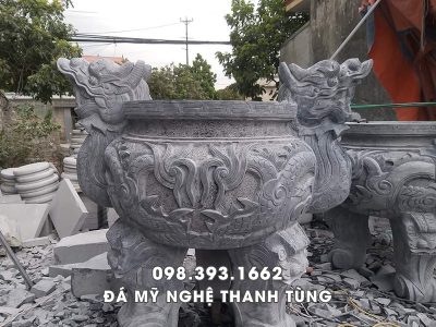 Mẫu Lư hương đá Song Long nguyên khối