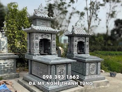 Mẫu Mộ 2 mái đẹp bằng đá xanh đen Thanh Hóa