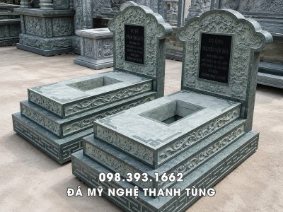 Mẫu Mộ 3 cấp đá xanh rêu nguyên khối đẹp