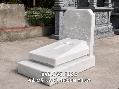 Mẫu Mộ Công giáo đá trắng tự nhiên, nguyên khối, thiết kế hiện đại