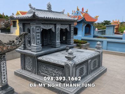 Mẫu Mộ đá đôi 1 mái đẹp - xây Mộ đôi đá xanh rêu 1 mái
