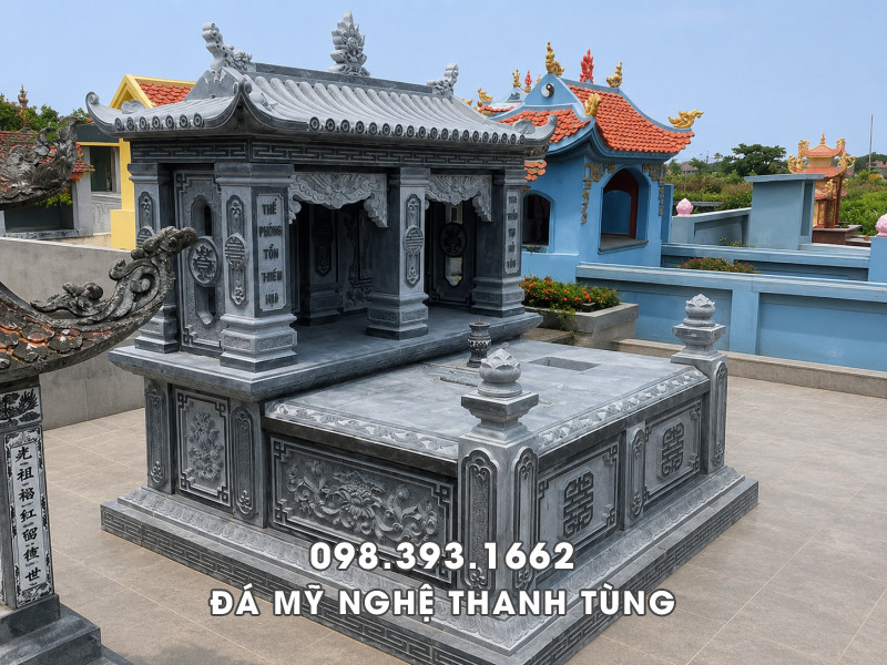 Mẫu Mộ đá đôi 1 mái đẹp - xây Mộ đôi đá xanh rêu 1 mái 4 Mẫu Mộ đá đôi 1 mái đẹp - xây Mộ đôi đá xanh rêu 1 mái