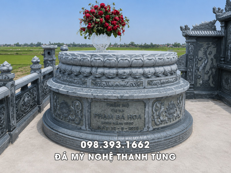 Mẫu Mộ đá tròn đẹp, sang trọng, chuẩn phong thủy tốt cho huyệt mộ 4 Mẫu Mộ đá tròn đẹp, sang trọng, chuẩn phong thủy tốt cho huyệt mộ