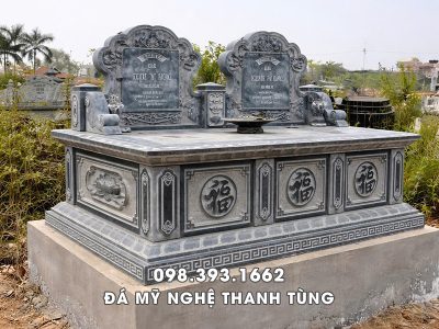 Mẫu mộ đá đôi đẹp - Mộ đôi không mái hậu bành