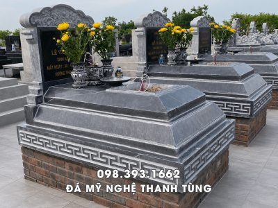 Mẫu mộ đá xanh Thanh Hóa 3 cấp nguyên khối, chất lượng