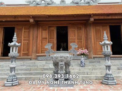 Bộ lư hương đèn đá xanh đen bền đẹp, giá tốt
