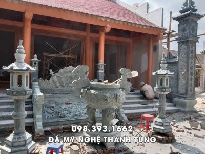 Mẫu Lư hương đá - đèn đá xanh tự nhiên Thanh Hóa cho Nhà thờ